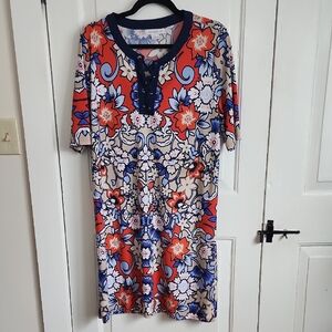 Liz Claiborne Red and Blue Floral Midi Dress